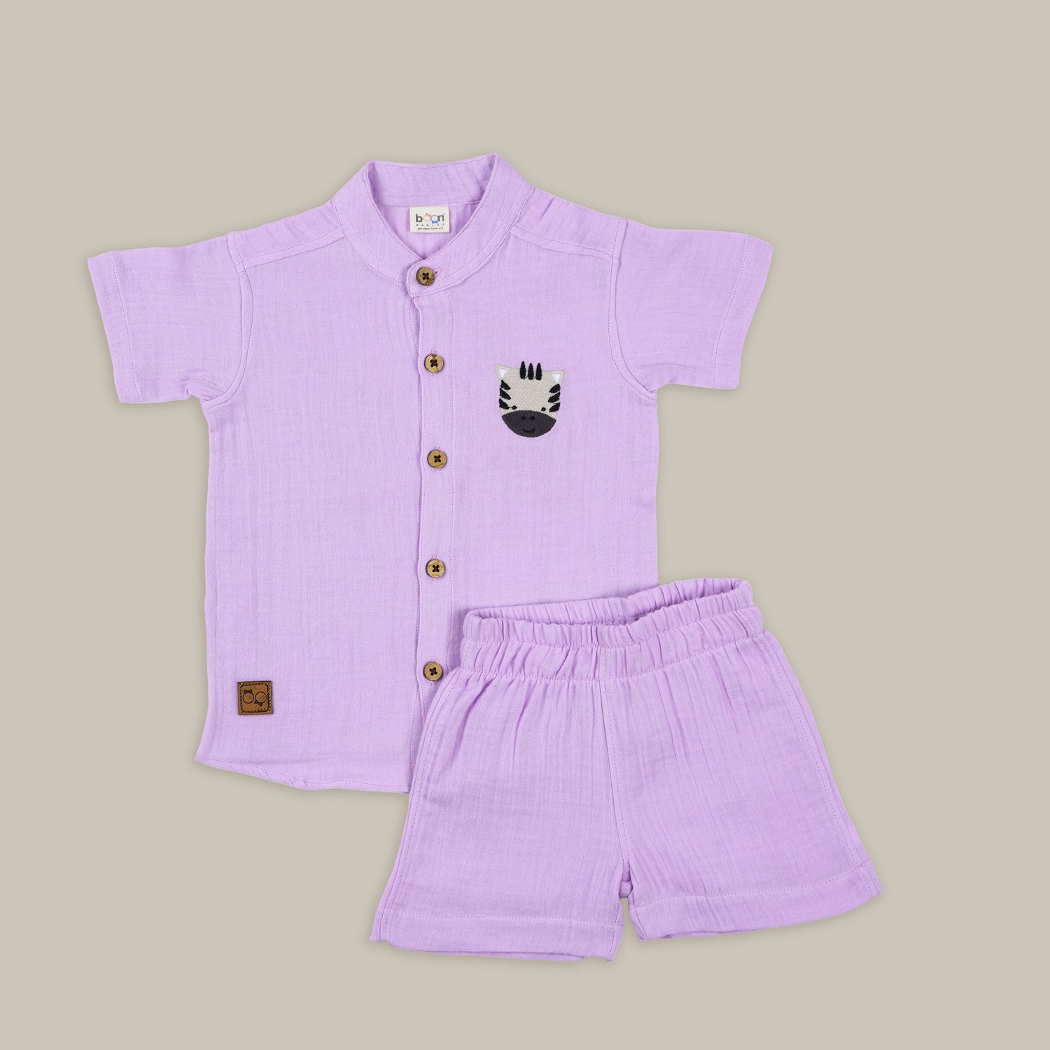 Lilac Muslin Shirt & Shorts – Zebra Embroidery