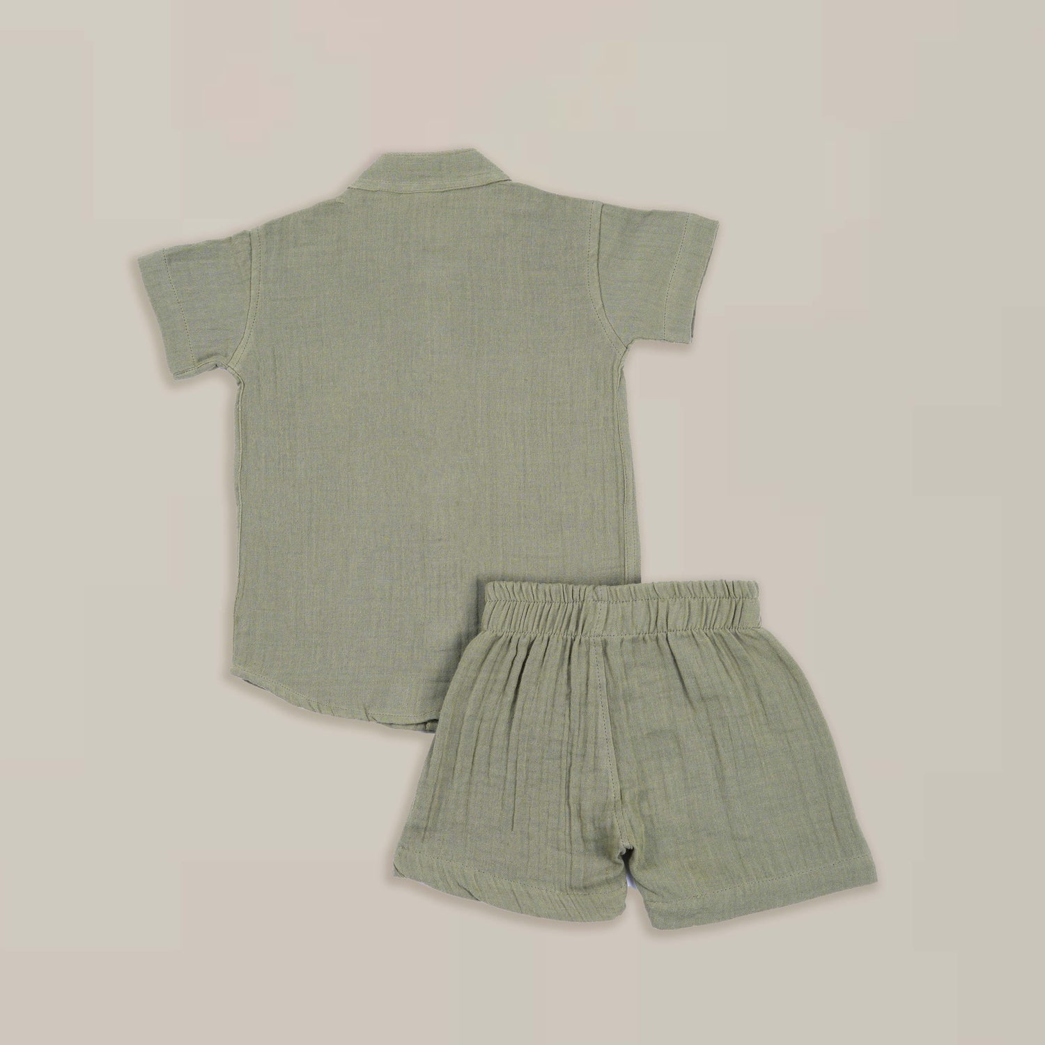 Olive Green Muslin Shirt & Shorts – Panda Embroidery