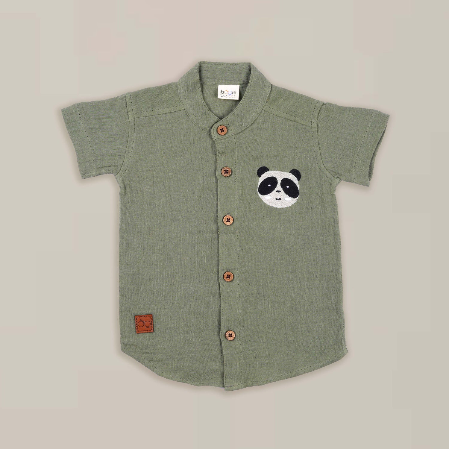 Olive Green Muslin Shirt & Shorts – Panda Embroidery