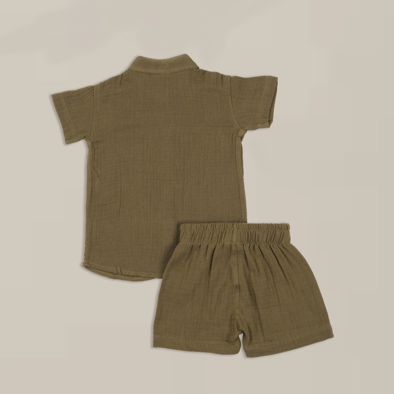 Olive Green Muslin Shirt & Shorts – Zebra Embroidery