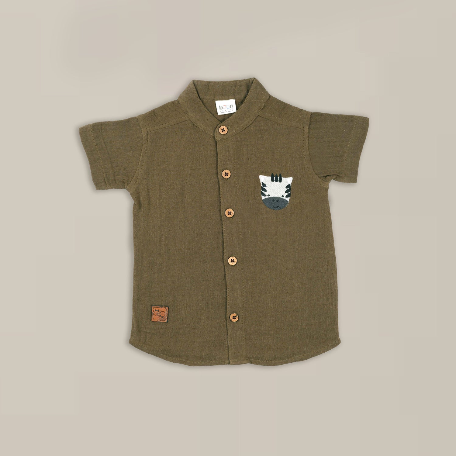 Olive Green Muslin Shirt & Shorts – Zebra Embroidery