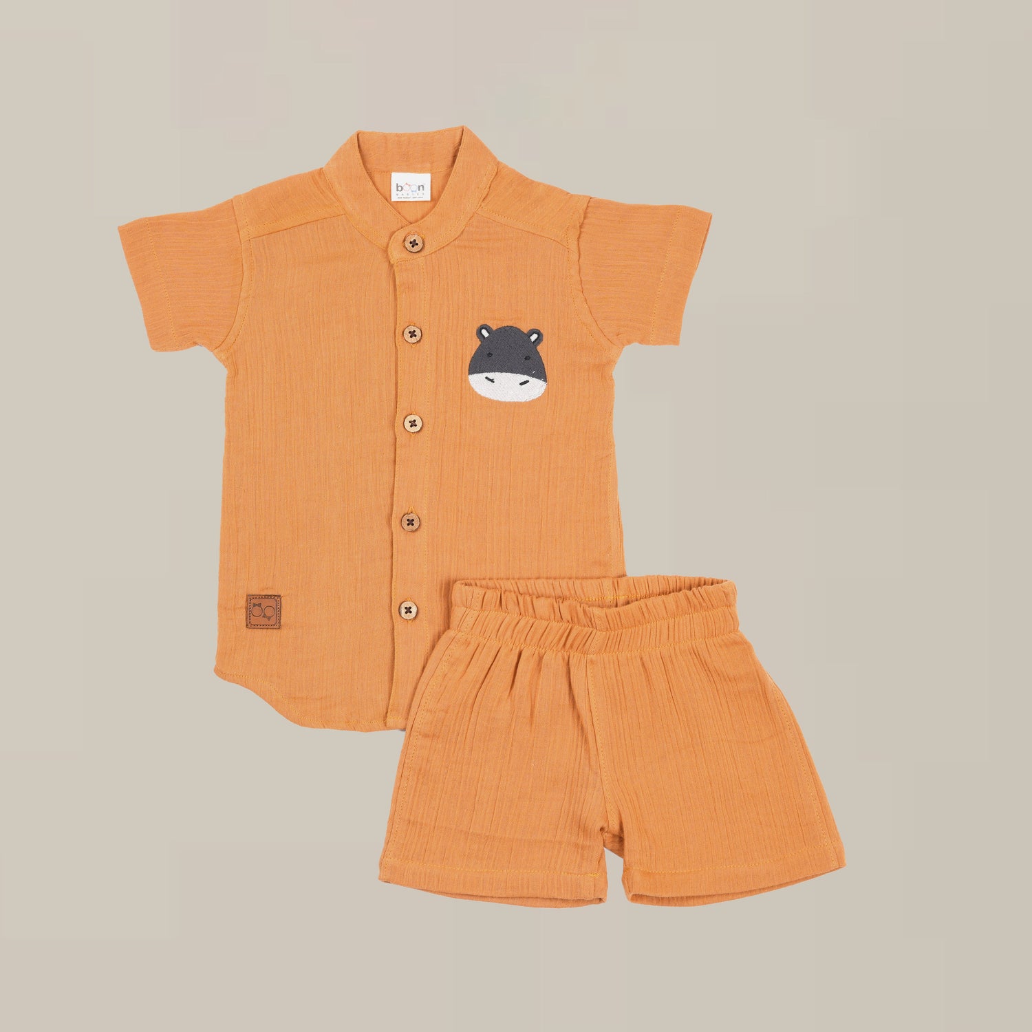 Orange Muslin Shirt & Shorts – Hippo Embroidery