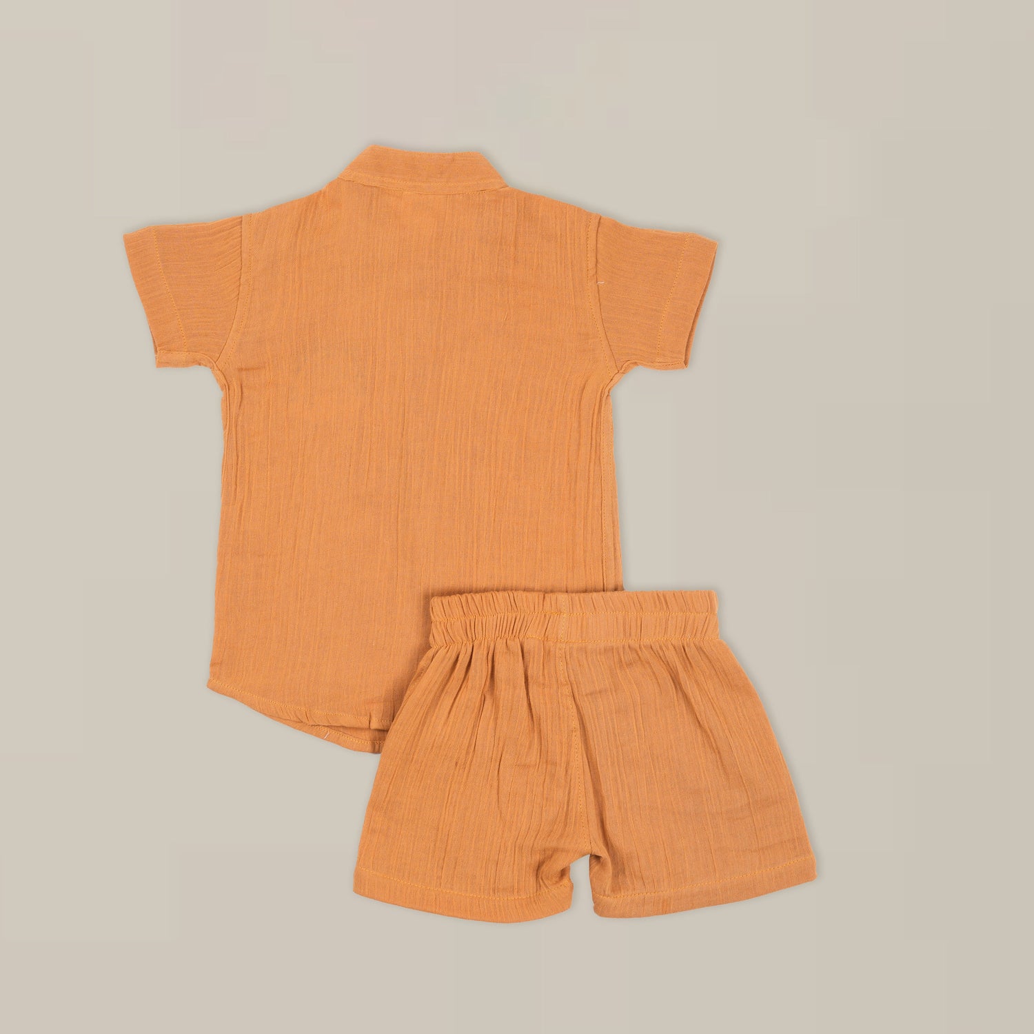 Orange Muslin Shirt & Shorts – Hippo Embroidery