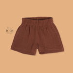 Rust brown crinkle muslin shirt and shorts set with zebra embroidery for boys – soft, breathable kidswear by Boon Babies, Coimbatore.
