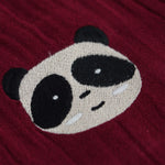 Maroon boys crinkled muslin shirt and shorts set with panda patch, round neck, and wooden buttons – breathable summer wear from Boon Babies, Coimbatore.
