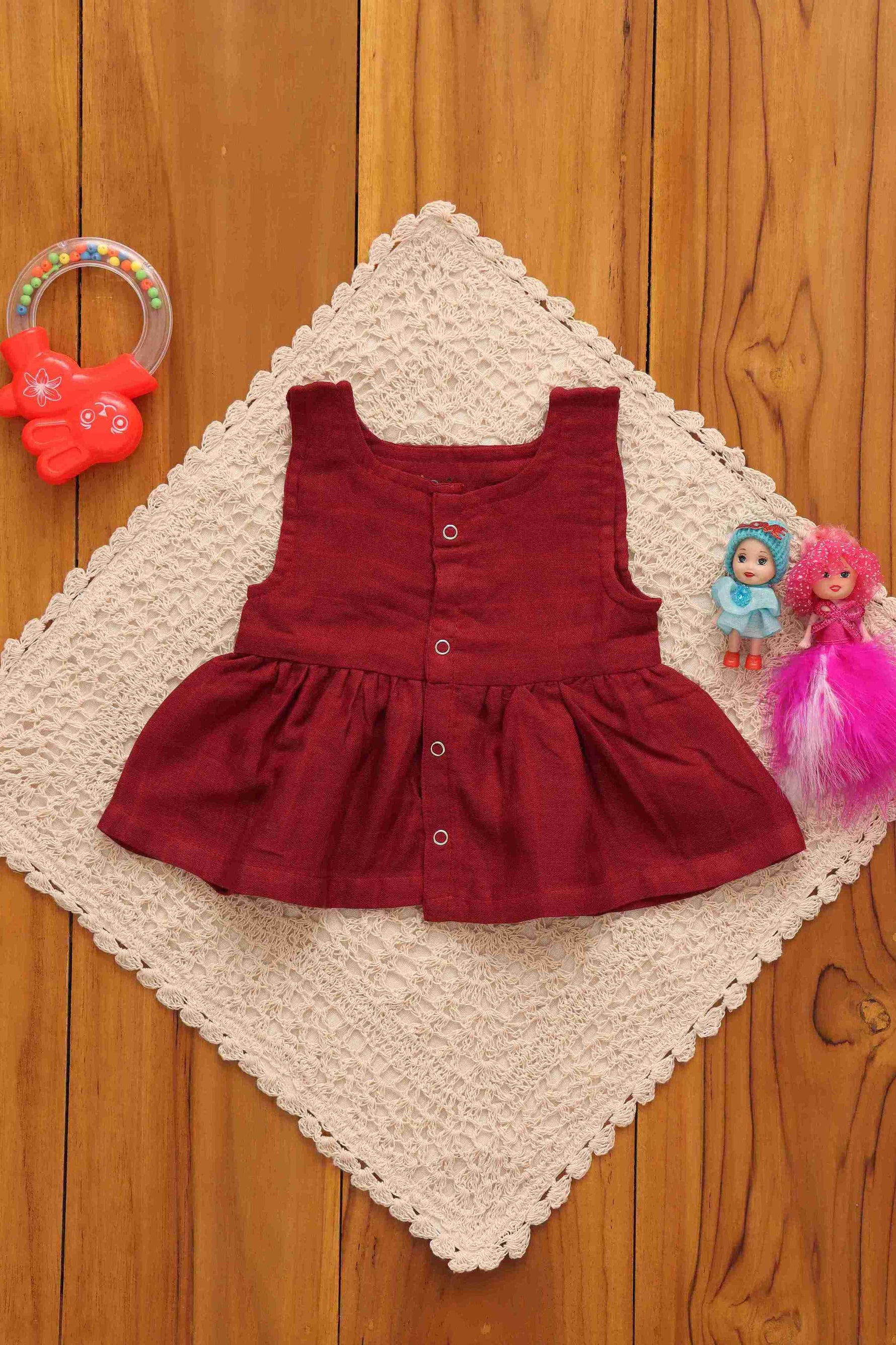 Rich Maroon Muslin Frock for Babies Boon Babies