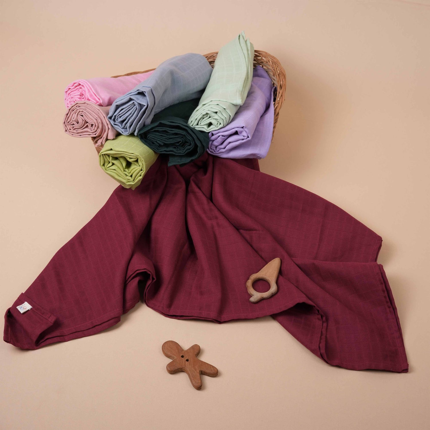 Deep Maroon Muslin Baby Swaddle – Luxurious Softness for Babies