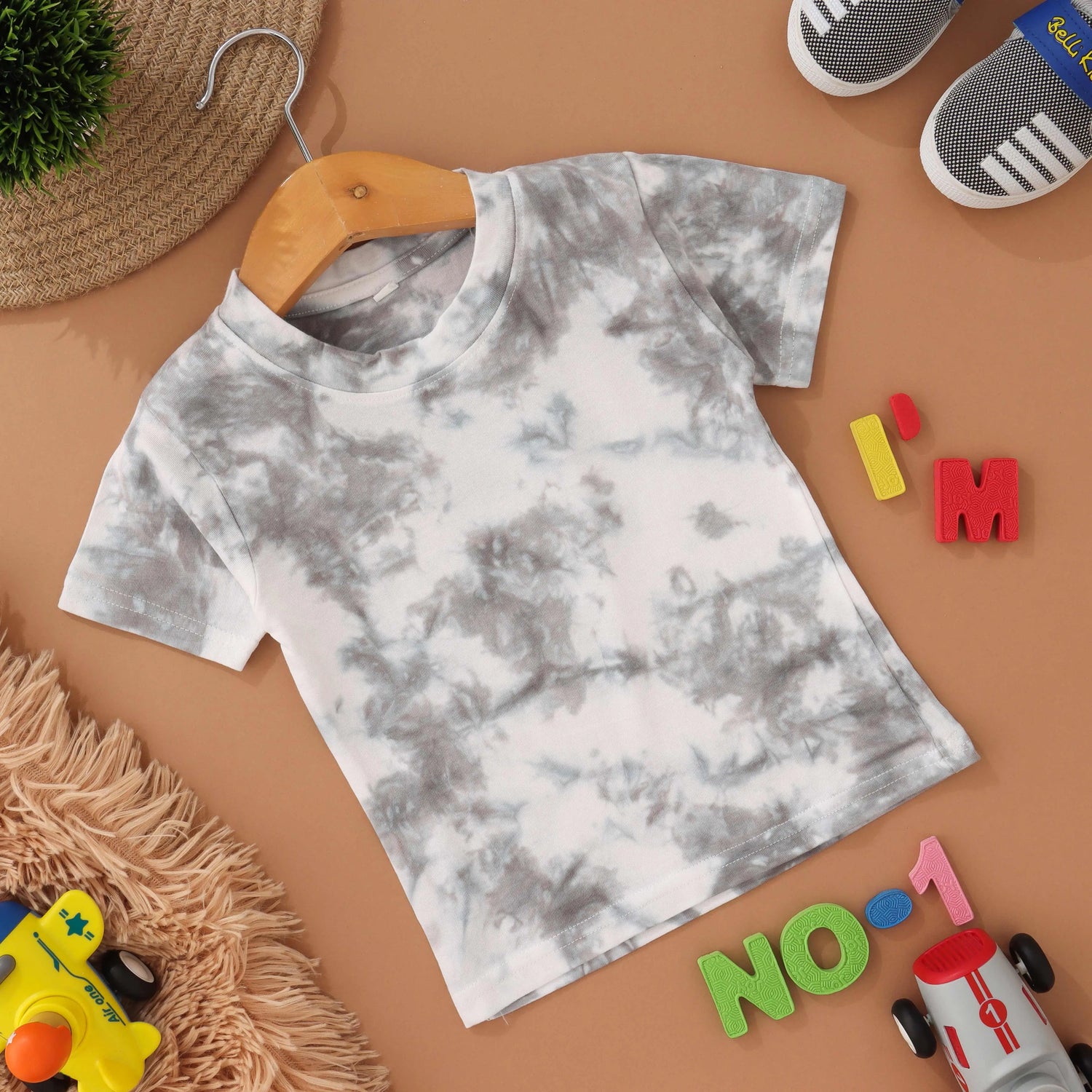 Stormy Skies: Grey Tie & Dye Kids T Shirt Boon Babies