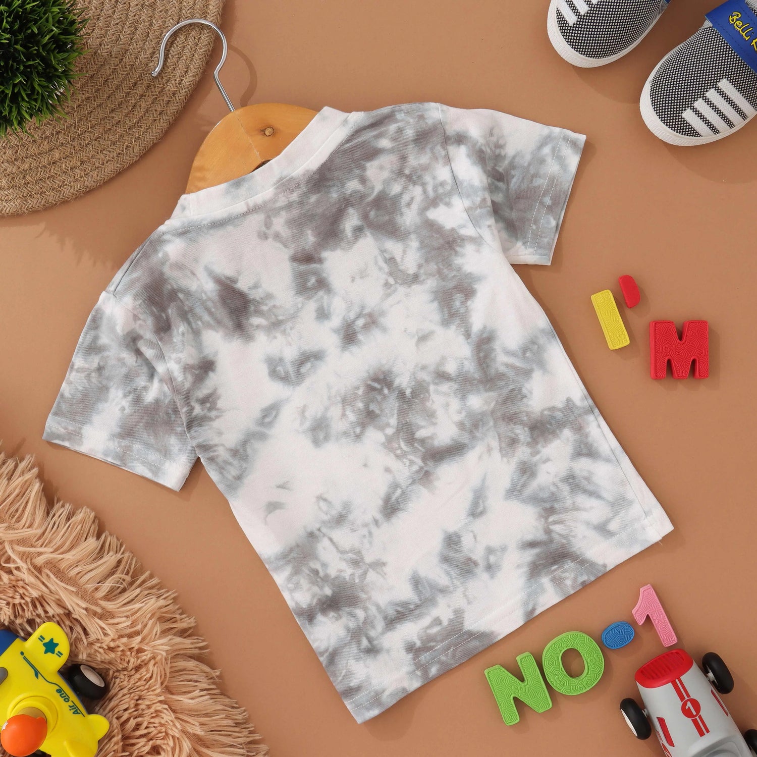 Stormy Skies: Grey Tie & Dye Kids T Shirt Boon Babies