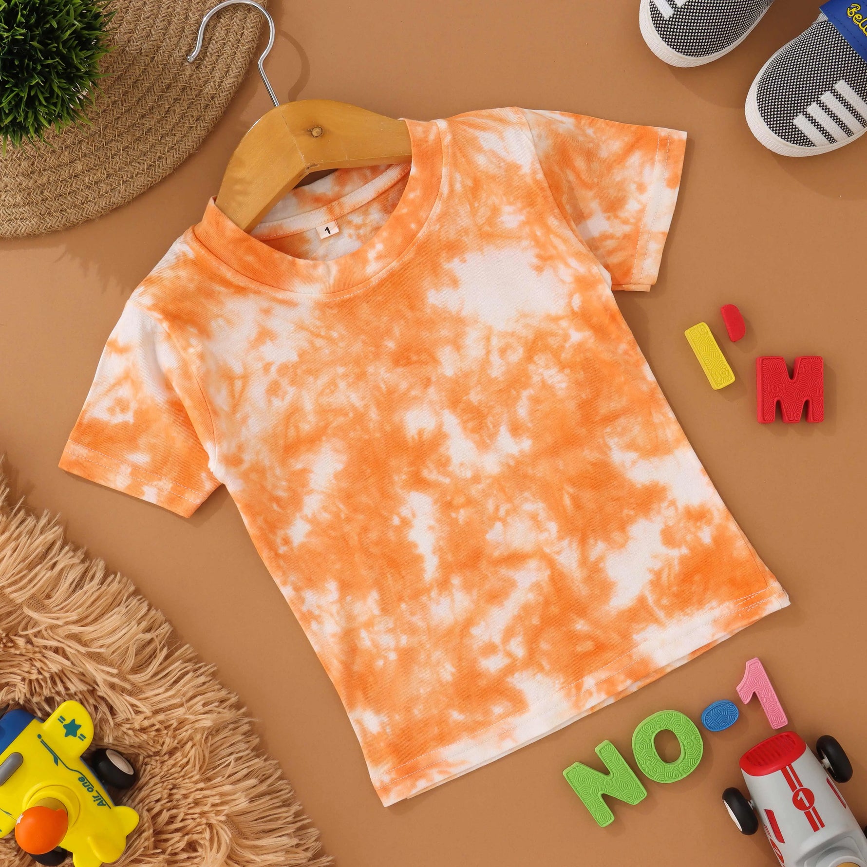 Tropical Burst: Orange Tie & Dye Kids T shirt Boon Babies