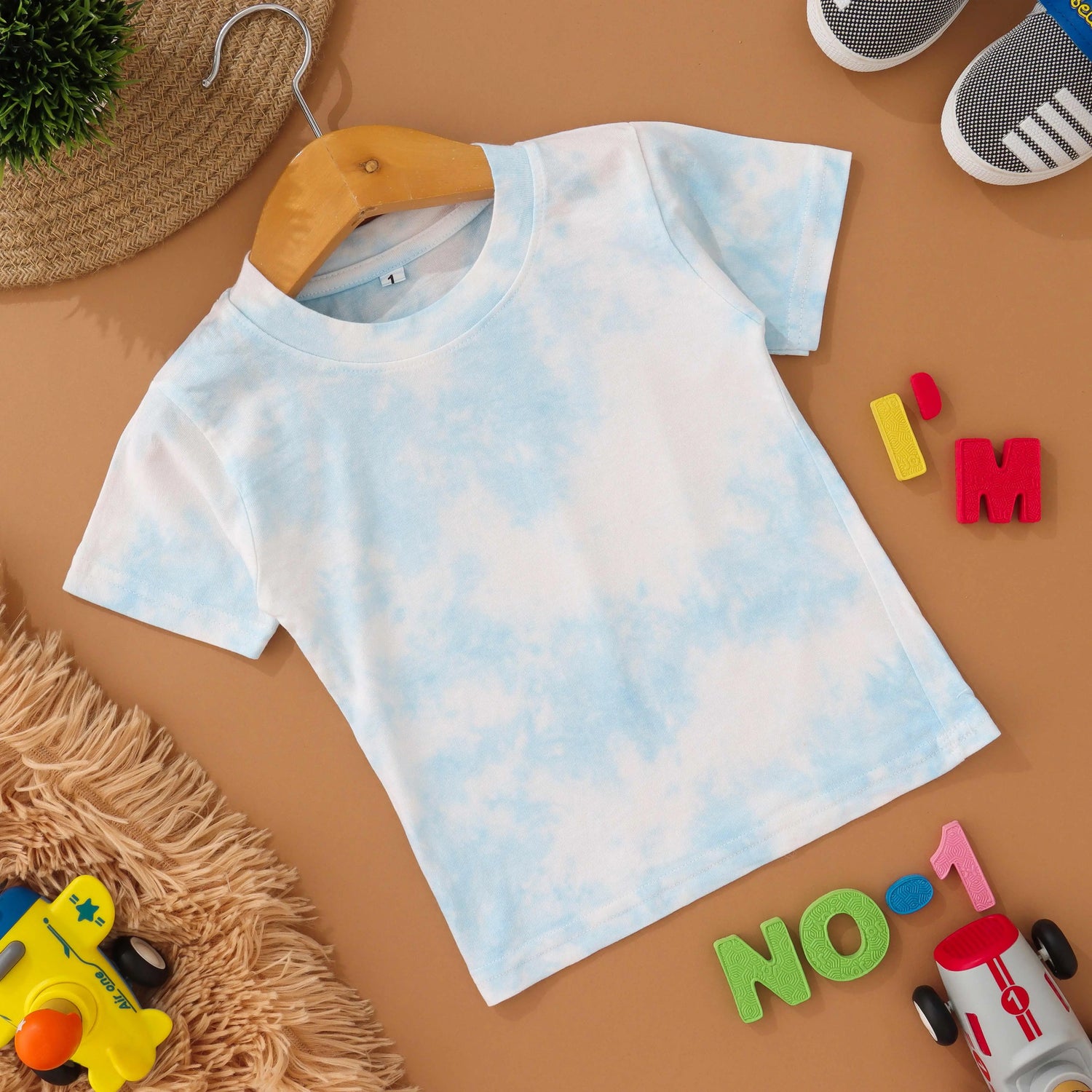 Cloud Burst: Light Blue Tie & Dye Kids T Shirt Boon Babies