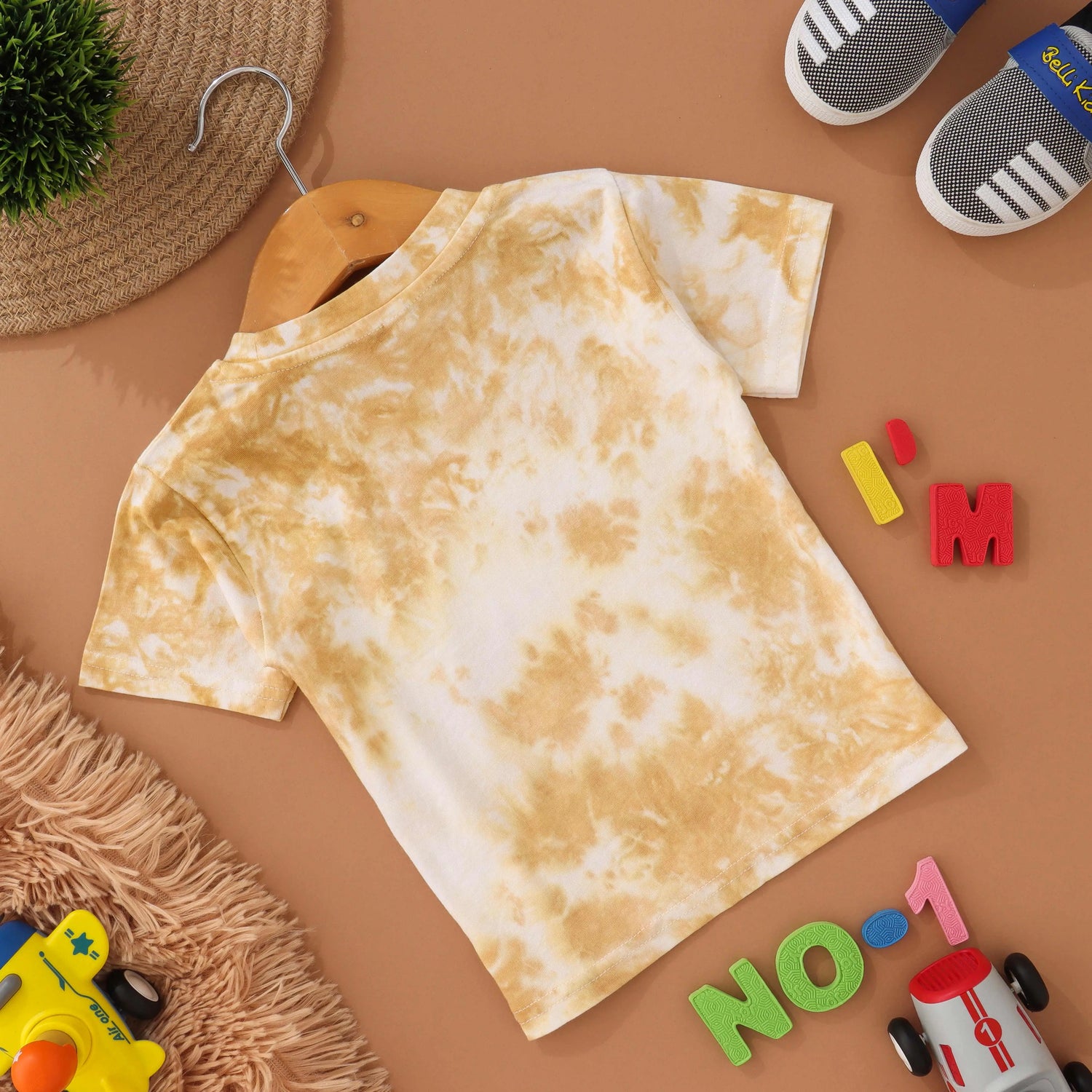 Desert Bloom: Beige Tie & Dye Kids T shirt Boon Babies
