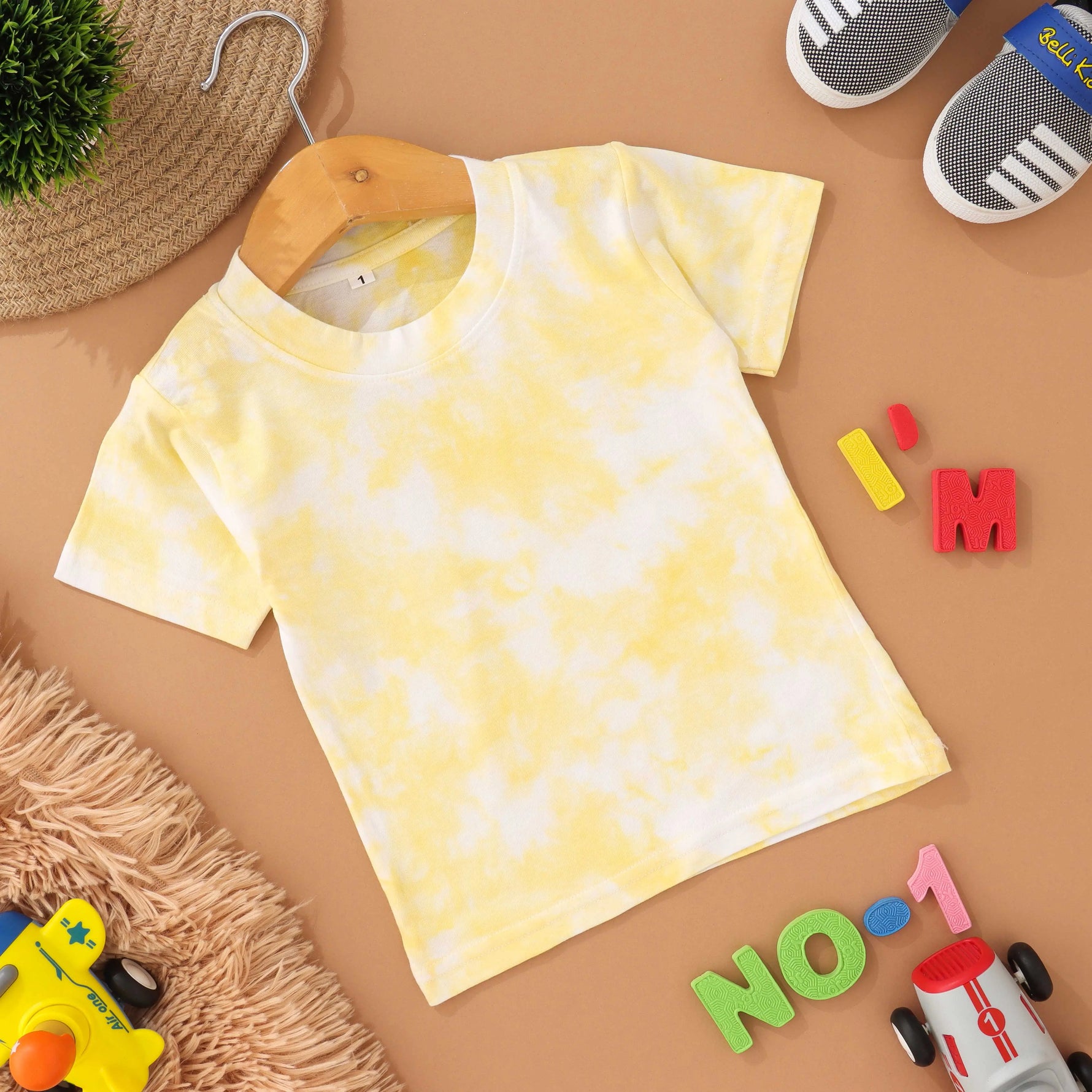 Sunshine Splash: Bright Yellow Tie & Dye Kids T shirt Boon Babies