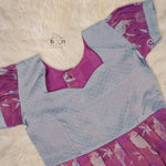 Elegant ethnic frock in purple and grey silk with seahorse-themed zari work, designed for girls aged 1 to 5 years. Traditional style, festive comfort.