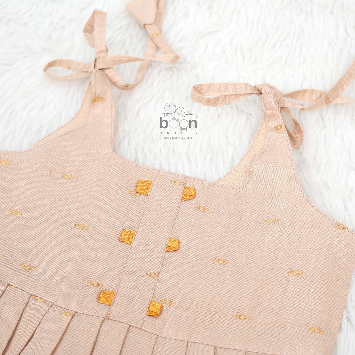 Onam Silk Knot Frock with Golden Zari Border – Baby Girls (0M–12M)