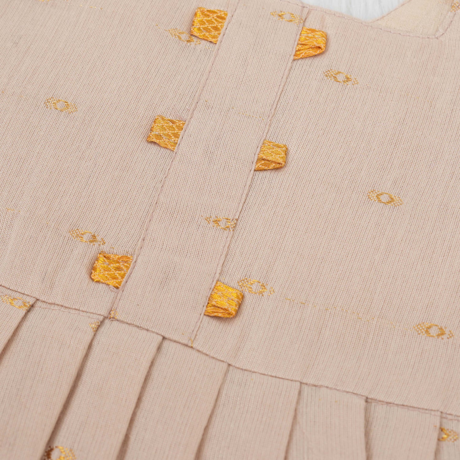 Onam Silk Knot Frock with Golden Zari Border – Baby Girls (0M–12M)