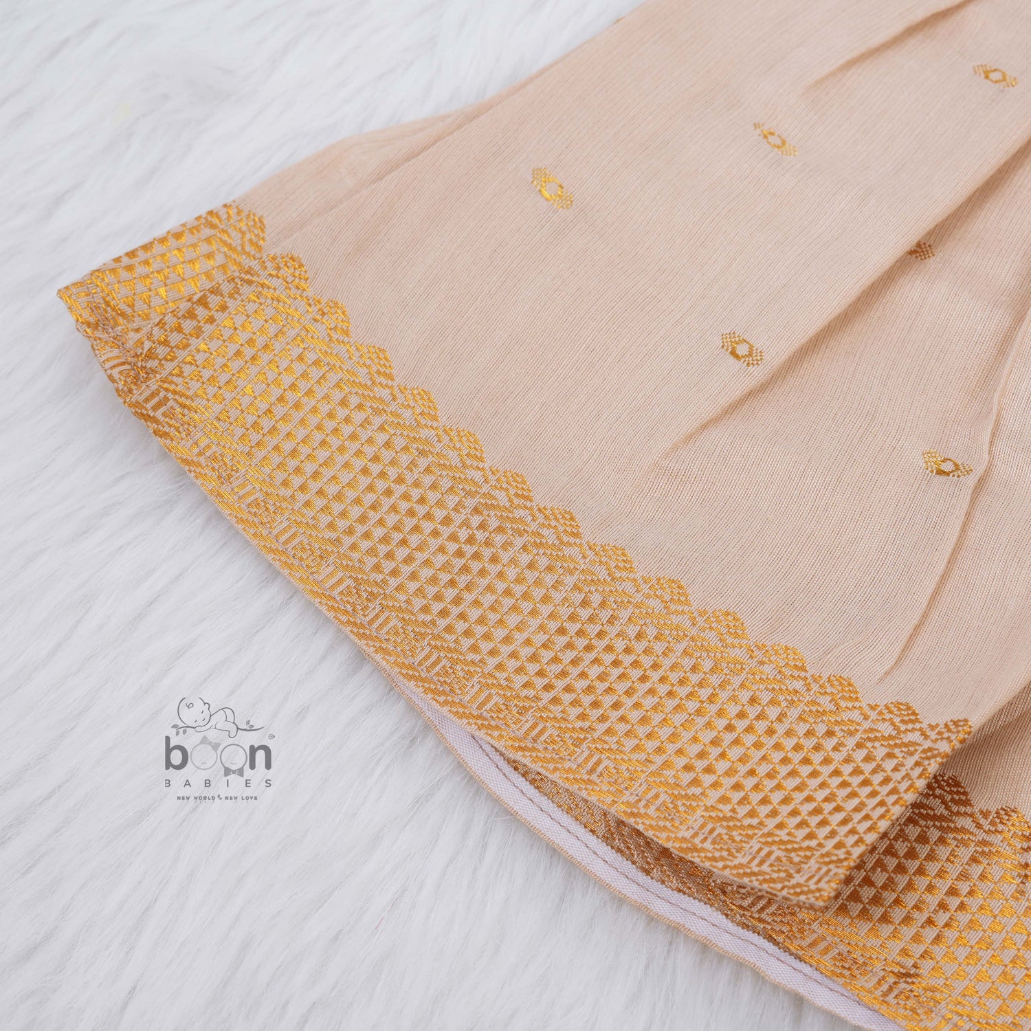 Onam Silk Knot Frock with Golden Zari Border – Baby Girls (0M–12M)