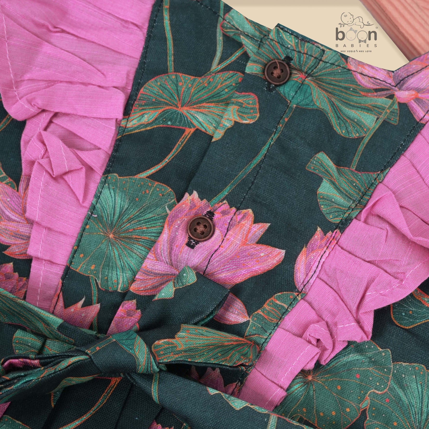 Girls digital printed slub cotton frock with front ruffle frill design (1–4Y). Stylish, breathable & perfect for festive and casual wear.