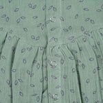 Mint green baby romper in crinkled muslin with leafy print and flutter sleeves, designed for newborns aged 0 to 12 months – Boon Babies Coimbatore collection.