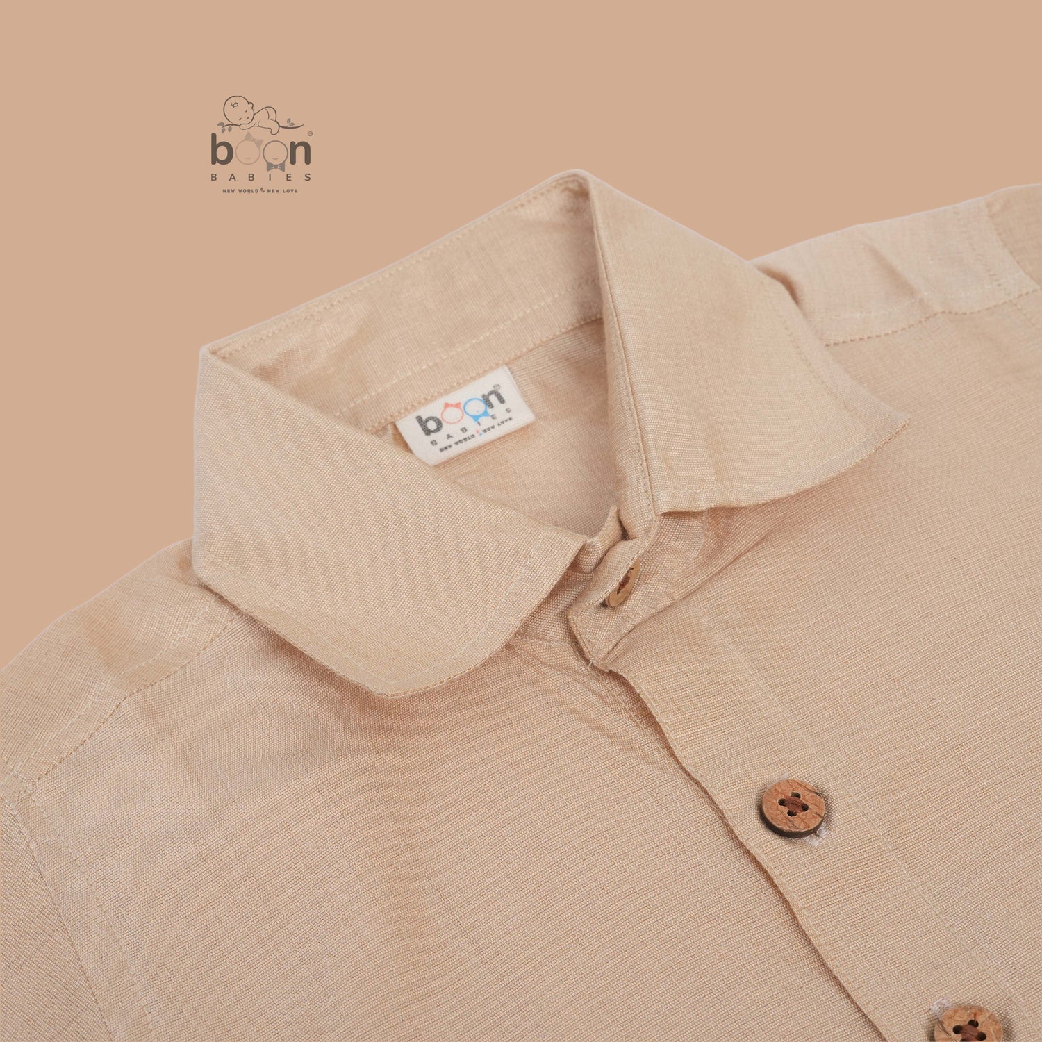 Beige-gold silk shirt & dhoti with golden zari border for boys aged 6M–5Y. Traditional festive wear for Onam, weddings & celebrations.