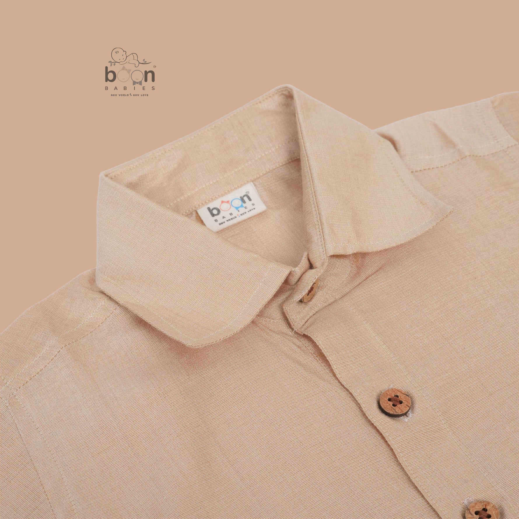 Beige-gold silk shirt & dhoti with golden zari border for boys aged 6M–5Y. Traditional festive wear for Onam, weddings & celebrations.