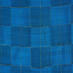 Blue checked silk shirt with Chinese collar and white dhoti with gold border – boys traditional outfit from Boon Babies, styled flatlay.
