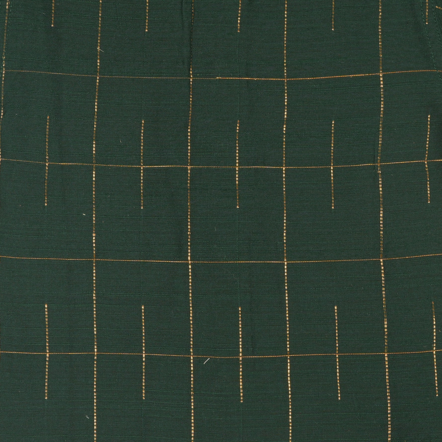 Dark green checked silk Chinese collar shirt with white dhoti and golden border – boys traditional wear flatlay by Boon Babies.
