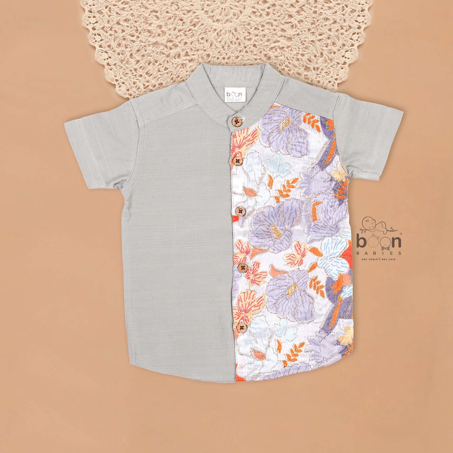 Light Grey Silk Panel Shirt with Pattu Dhoti for Boys – Festive Traditional Wear