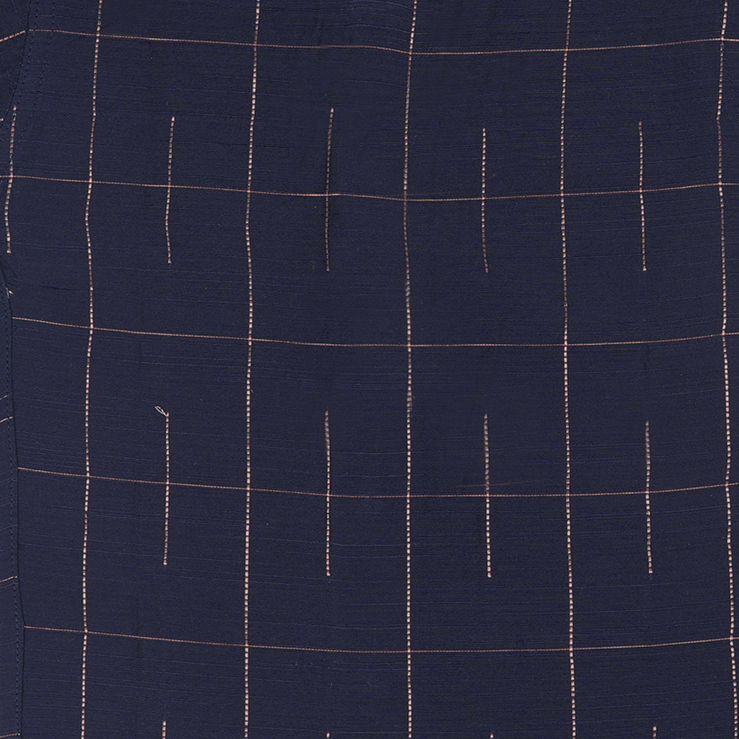 Navy blue checked silk shirt with Chinese collar and white dhoti with gold border – traditional South Indian festive outfit for boys by Boon Babies.
