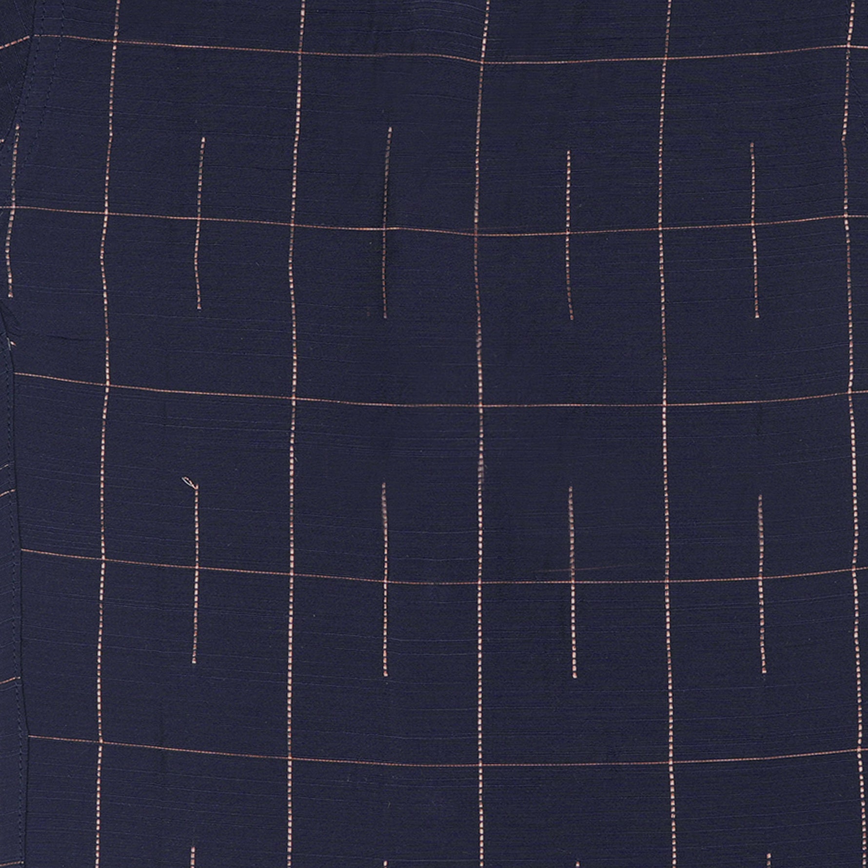 Navy blue checked silk shirt with Chinese collar and white dhoti with gold border – traditional South Indian festive outfit for boys by Boon Babies.
