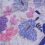 Royal blue silk panel shirt with floral embroidery paired with white pattu dhoti featuring a gold border – traditional festive outfit for boys by Boon Babies.
