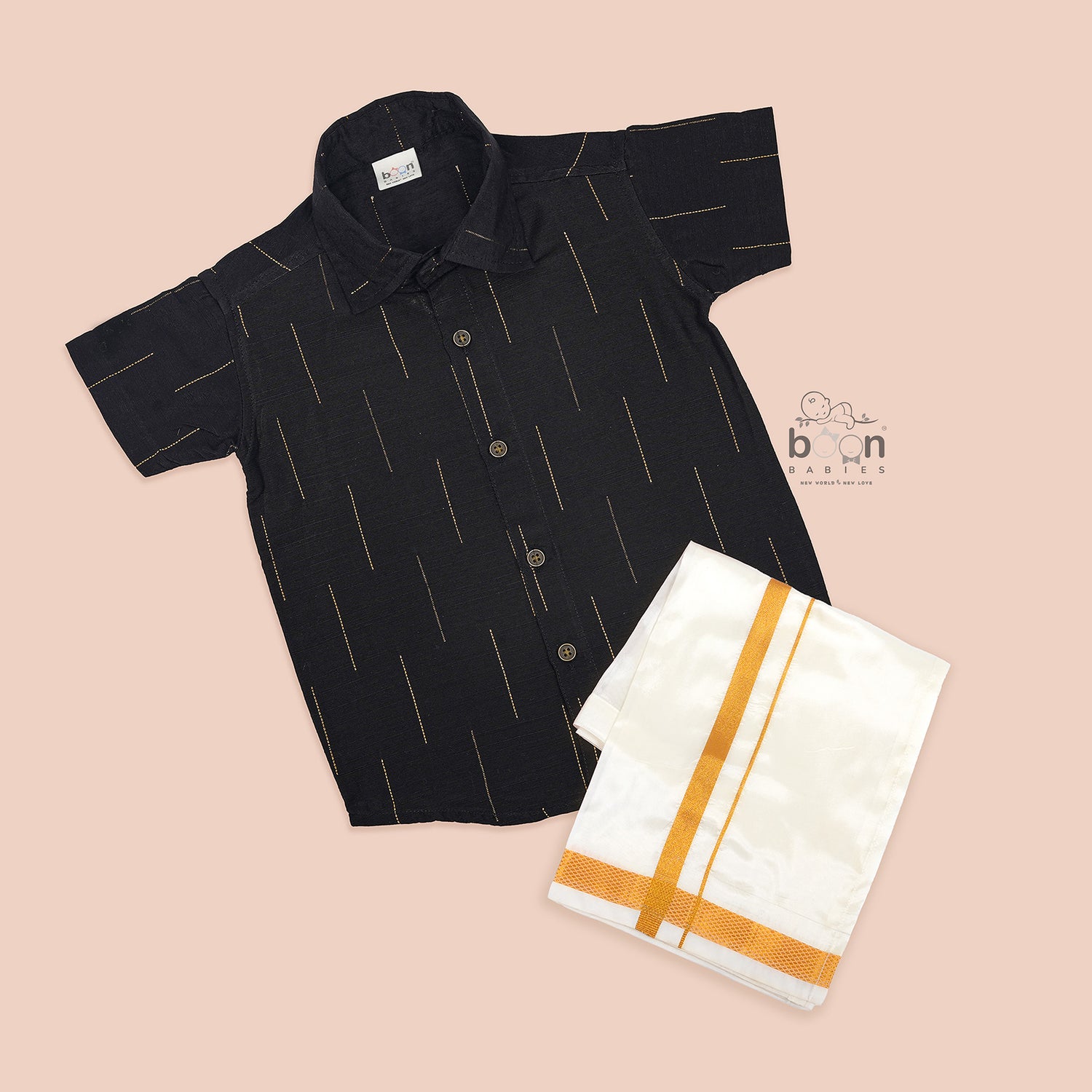 Black Silk Boys Ethnic Shirt & Dhoti Set – Bold & Timeless Festive Wear