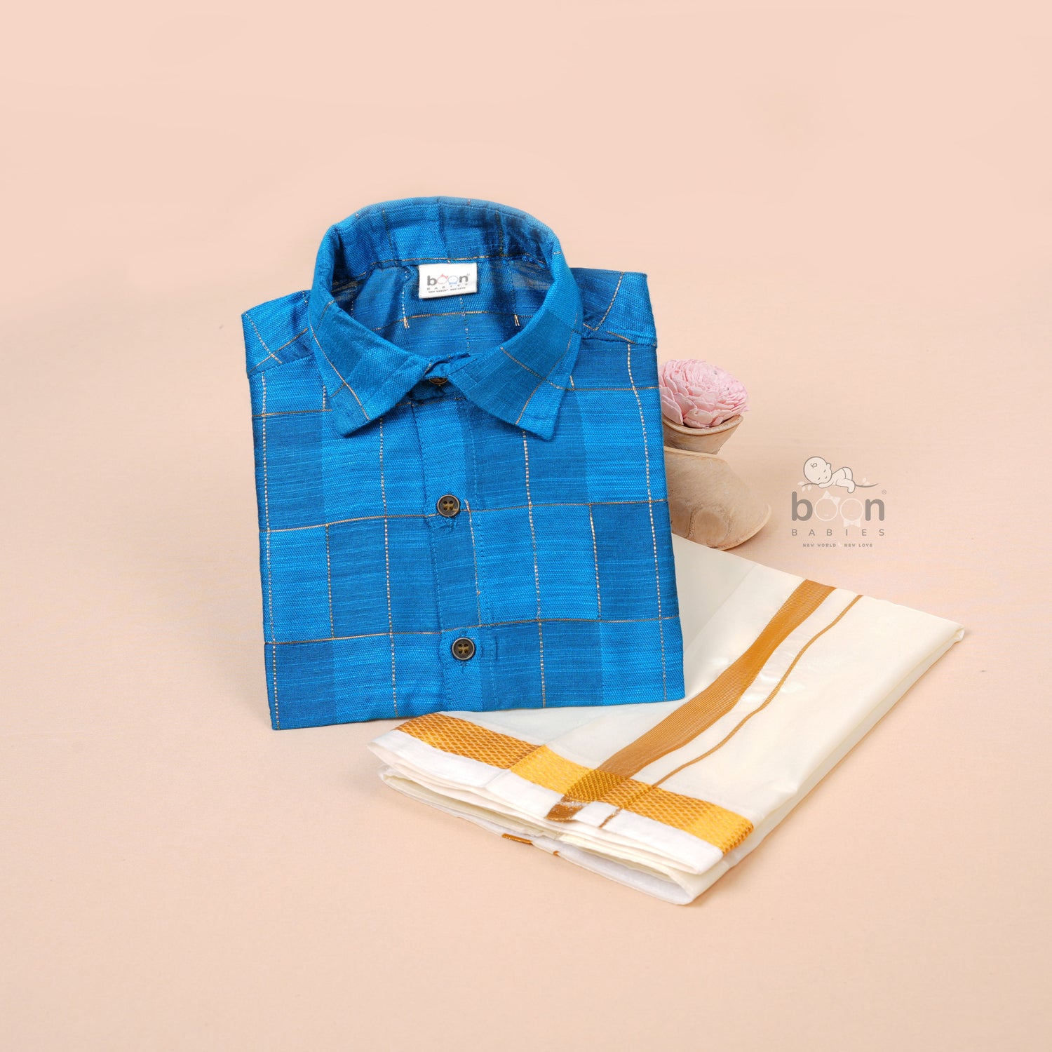 Blue Silk Boys Ethnic Shirt & Dhoti Set – Traditional & Trendy