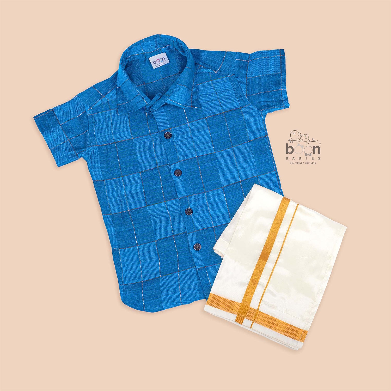 Blue Silk Boys Ethnic Shirt & Dhoti Set – Traditional & Trendy