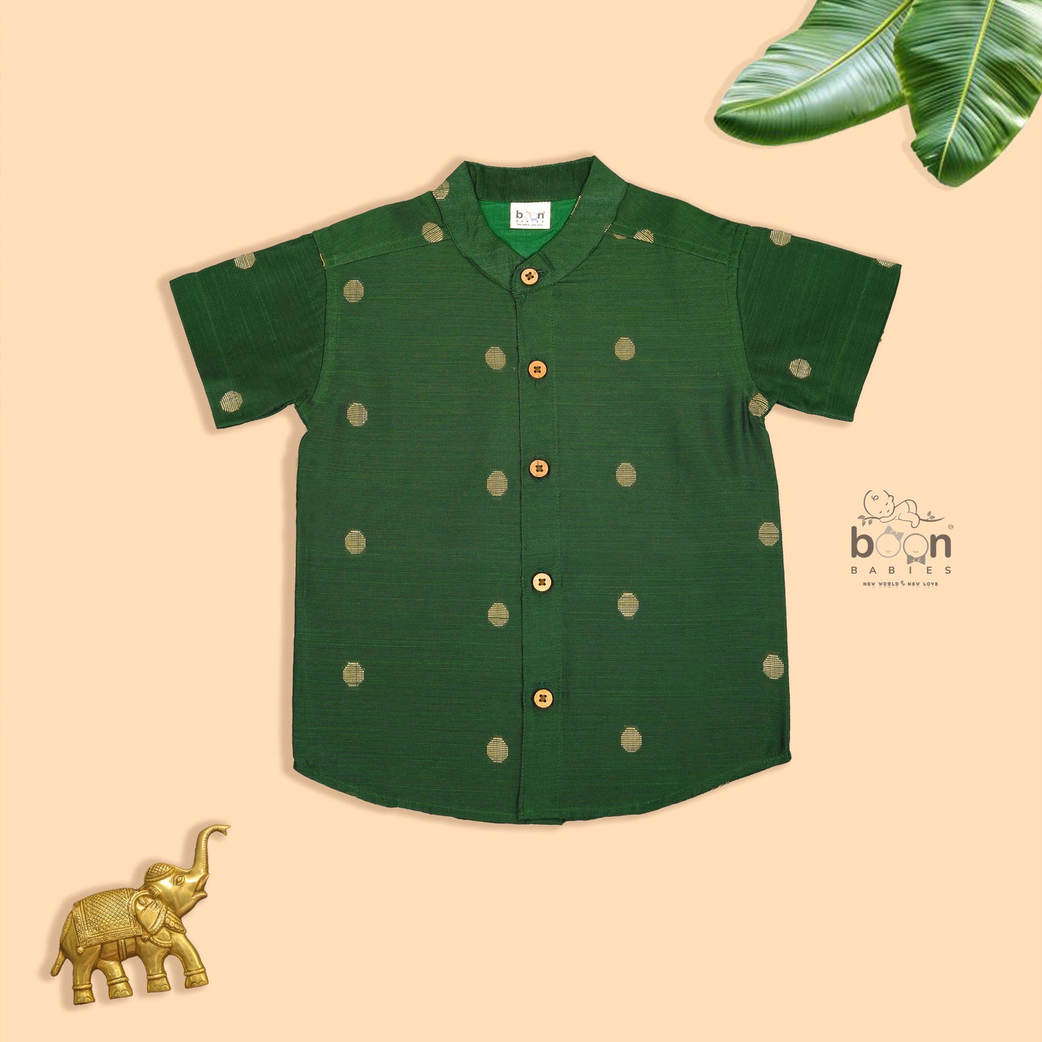 Boys Dark Green Silk Butta Shirt & Dhoti Set – Traditional Festive Wear