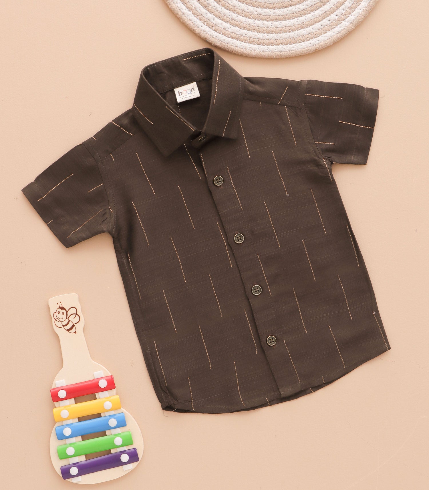 Boys Ethnic Drop Line Shirt & Dhoti Set – Brown Festive Edition