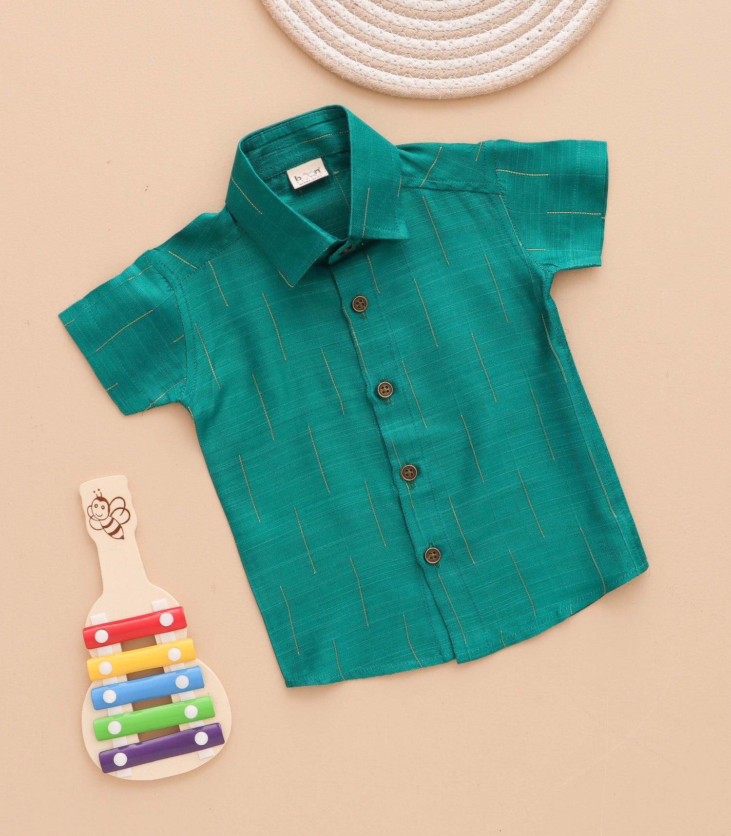 Boys Ethnic Drop Line Shirt & Dhoti Set – Teal Green