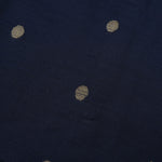 Elegant navy blue silk butta shirt with ivory dhoti & zari border. Perfect festive wear for boys aged 6M–5Y.
