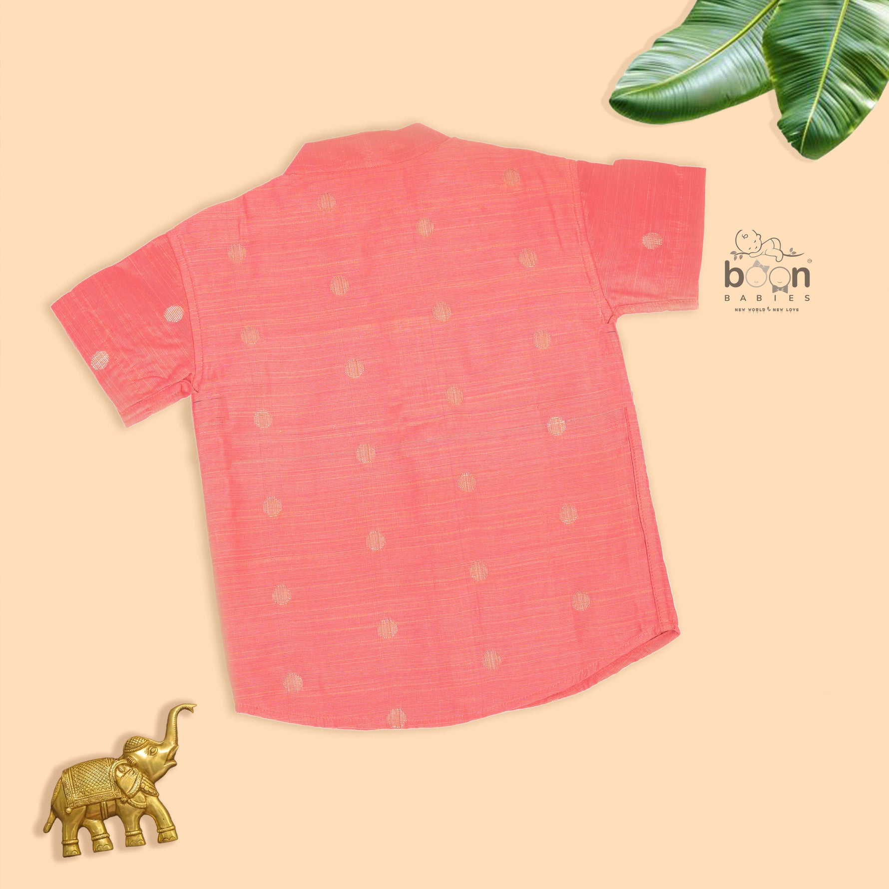 Elegant peach silk butta shirt with ivory dhoti & zari border. Festive & traditional wear for boys aged 6M–5Y.