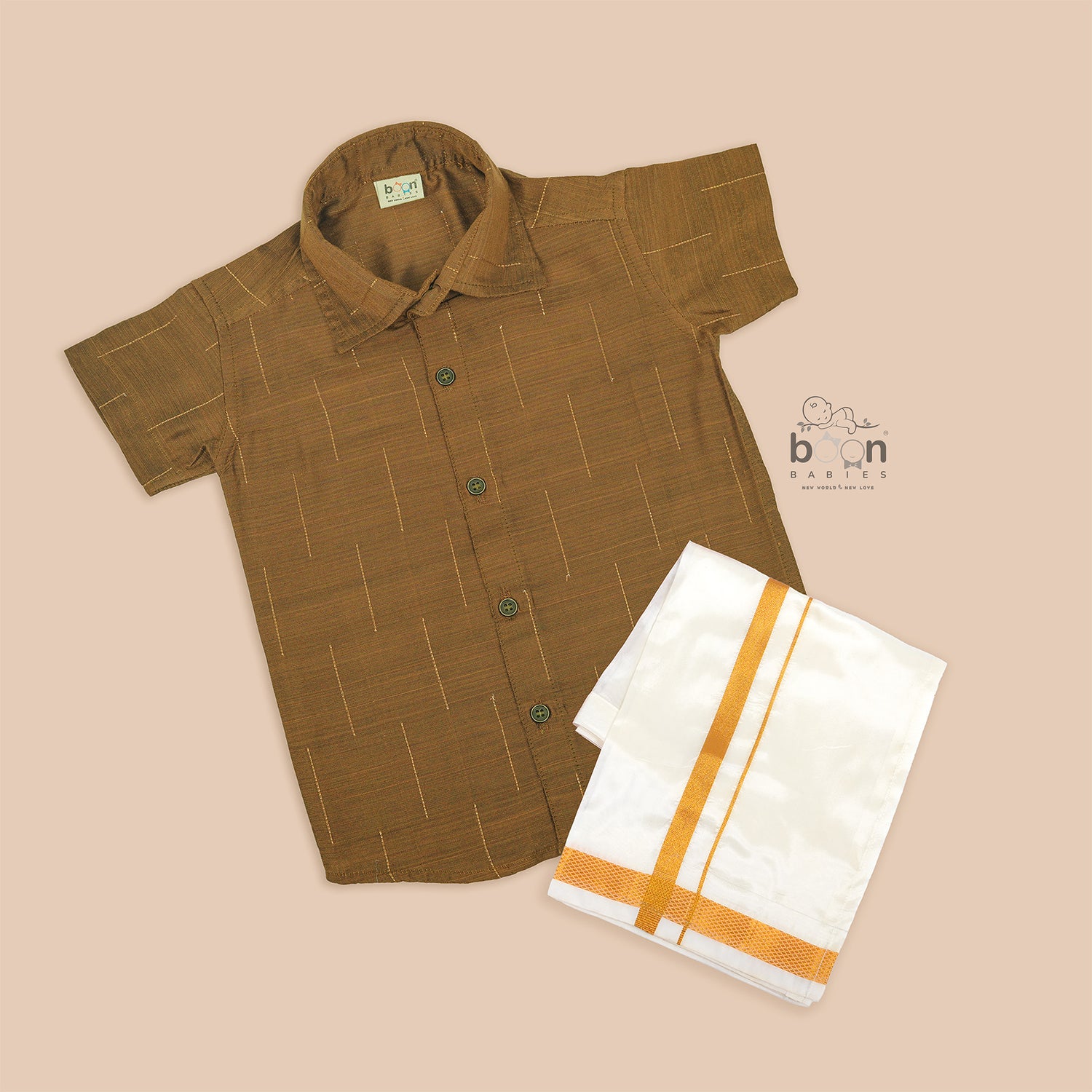 Coffee Brown Silk Boys Ethnic Shirt & Dhoti Set – Rich Traditional Charm
