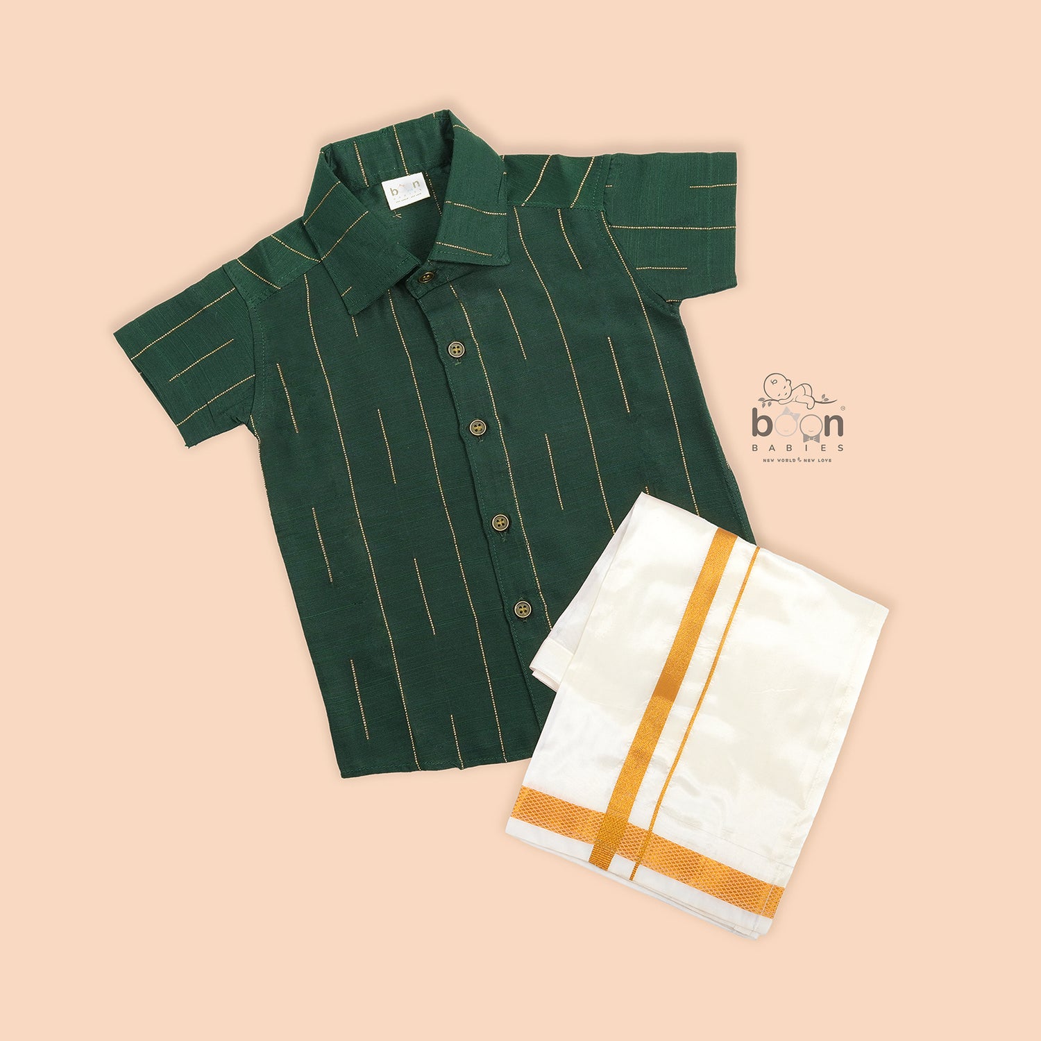 Emerald Green Silk Boys Ethnic Shirt & Dhoti Set – Festive & Regal