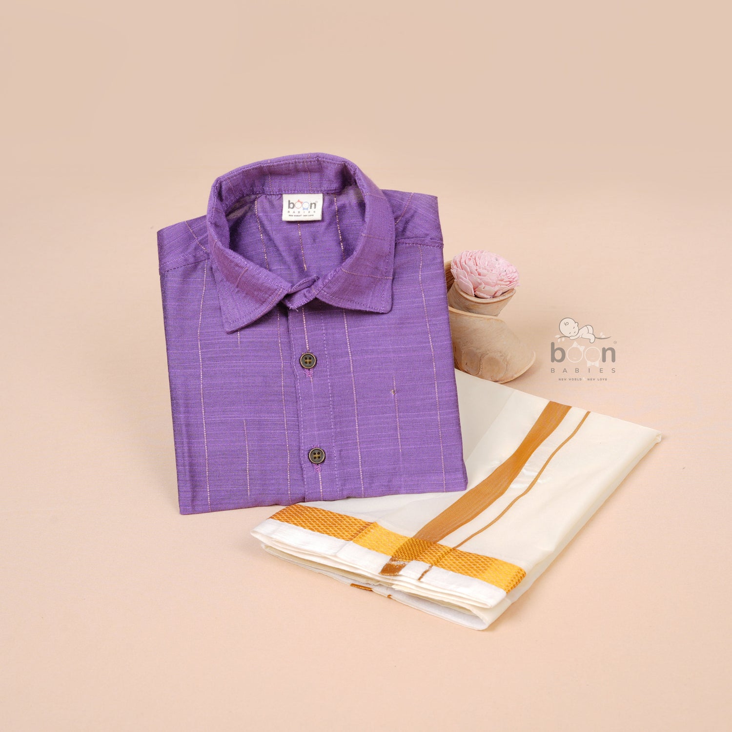 Lavender Purple Silk Boys Ethnic Shirt & Dhoti Set – Soft & Regal Tradition
