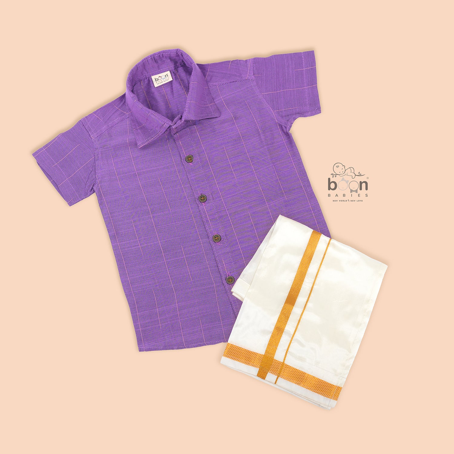 Lavender Purple Silk Boys Ethnic Shirt & Dhoti Set – Soft & Regal Tradition