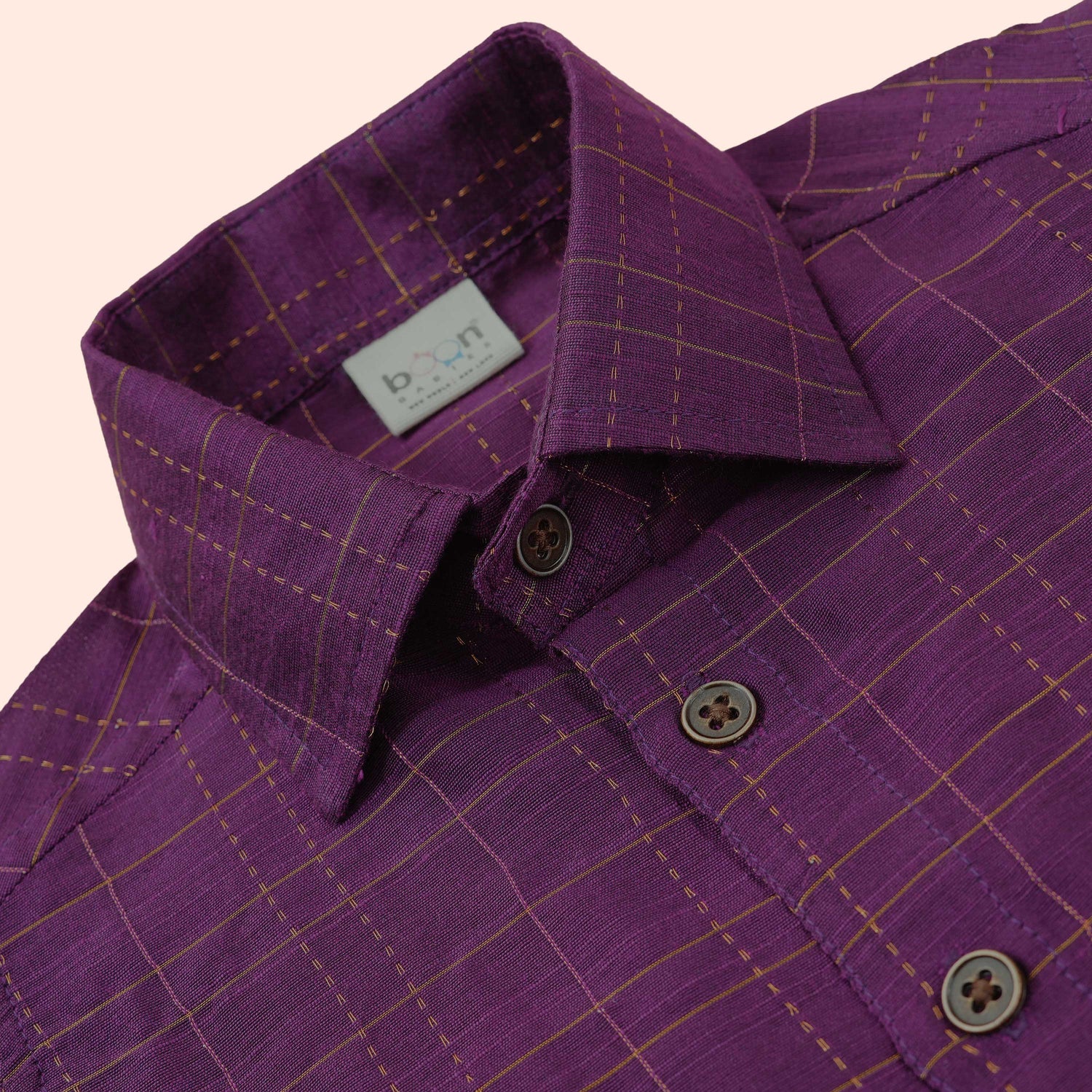 Majestic Purple Silk Festive Check Shirt & Dhoti Set for Boys