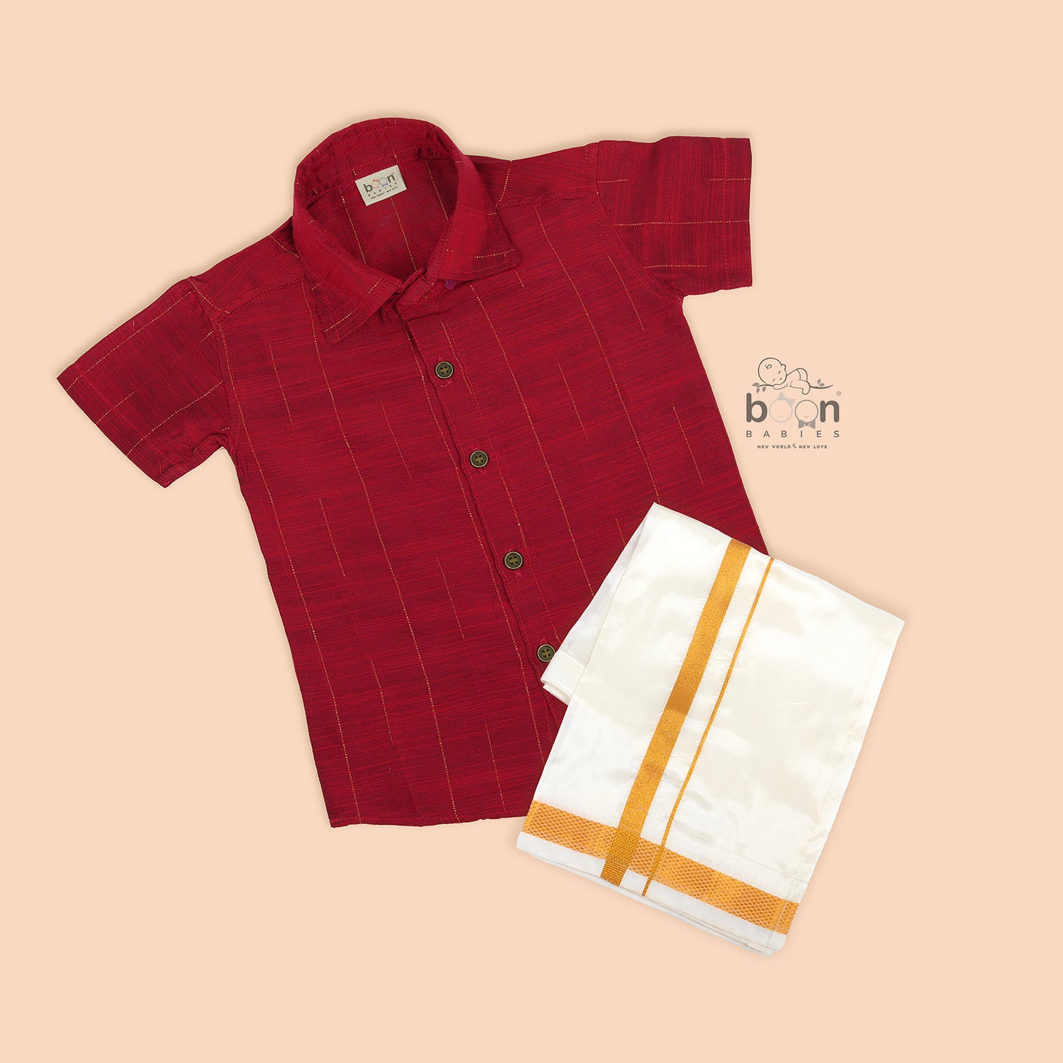 Maroon Silk Boys Ethnic Shirt & Dhoti Set – Classic South Indian Style