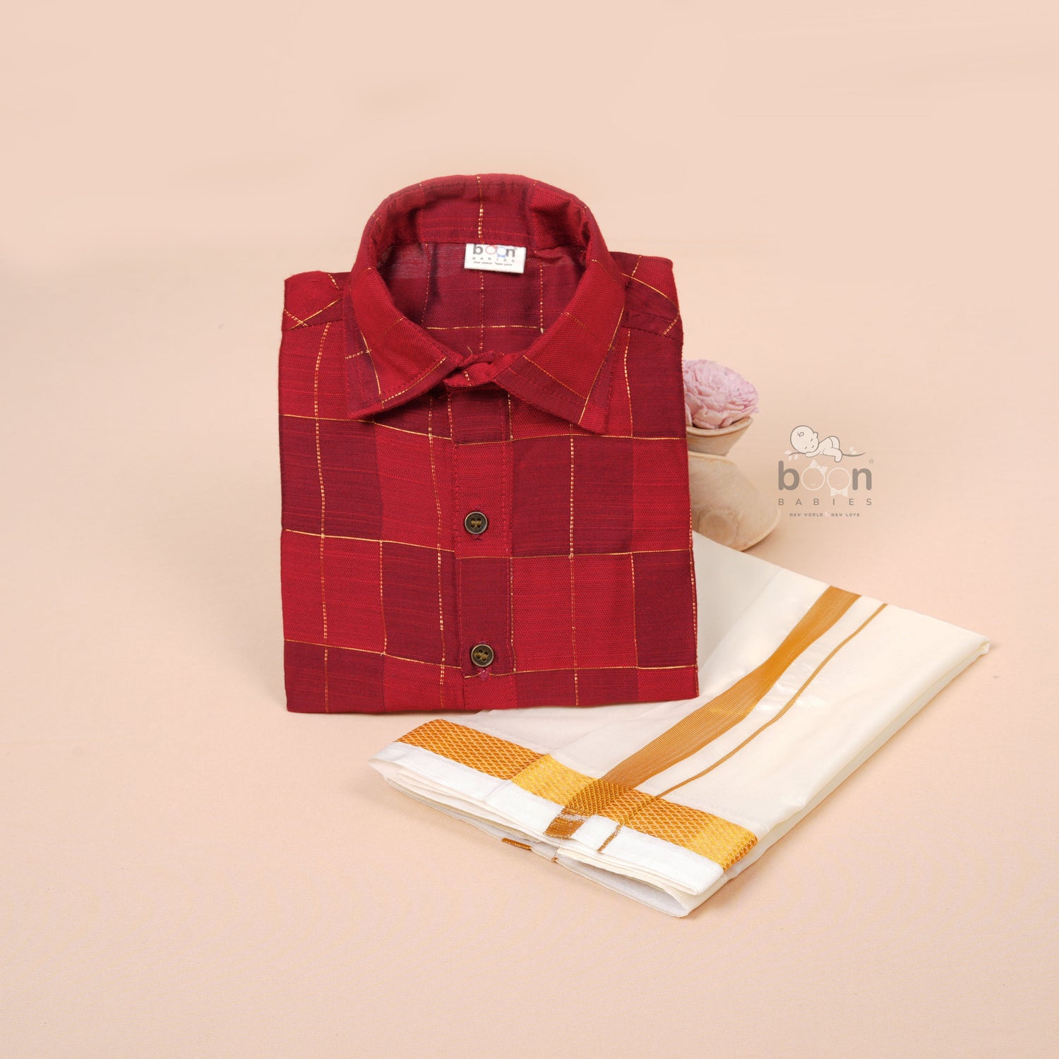 Maroon Silk Boys Ethnic Shirt & Dhoti Set – Festive & Royal