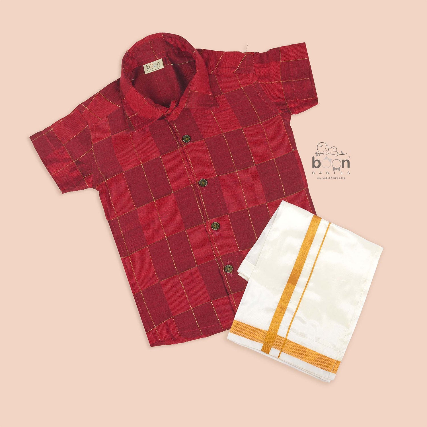 Maroon Silk Boys Ethnic Shirt & Dhoti Set – Festive & Royal