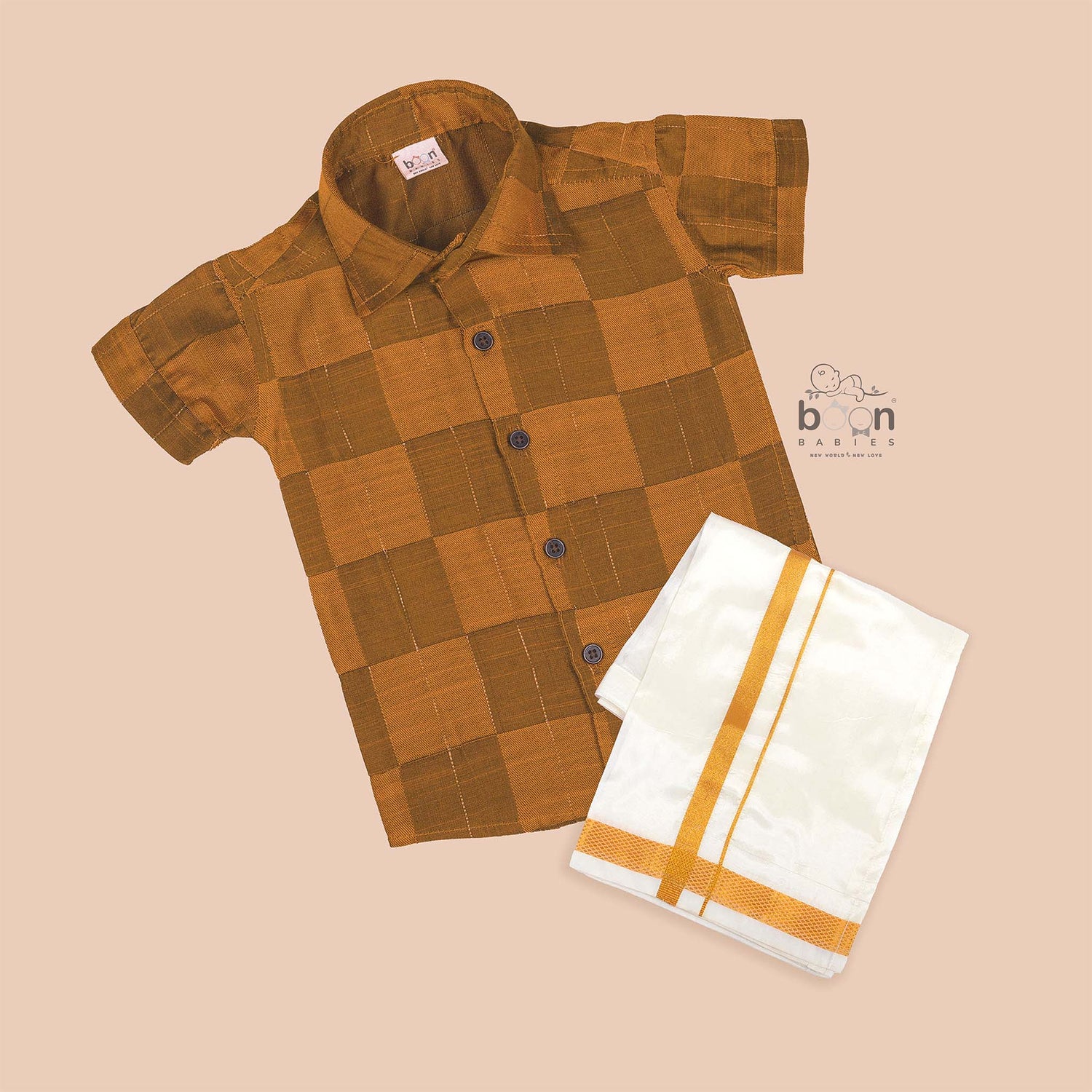 Mustard Silk Boys Ethnic Shirt & Dhoti Set – Traditional & Stylish