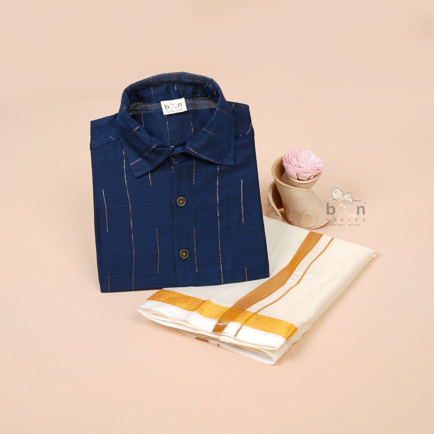 Navy Blue Silk Boys Ethnic Shirt & Dhoti Set – Classic & Timeless Appeal