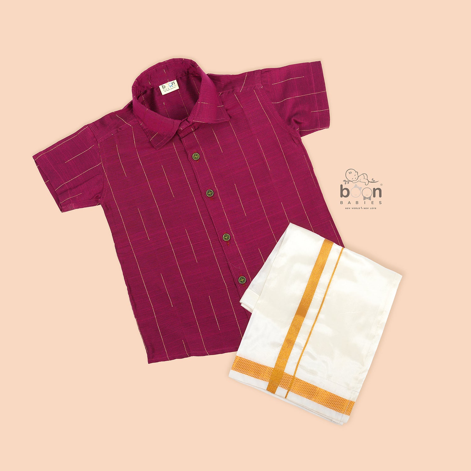 Rani Pink Silk Boys Ethnic Shirt & Dhoti Set – Festive & Vibrant Look